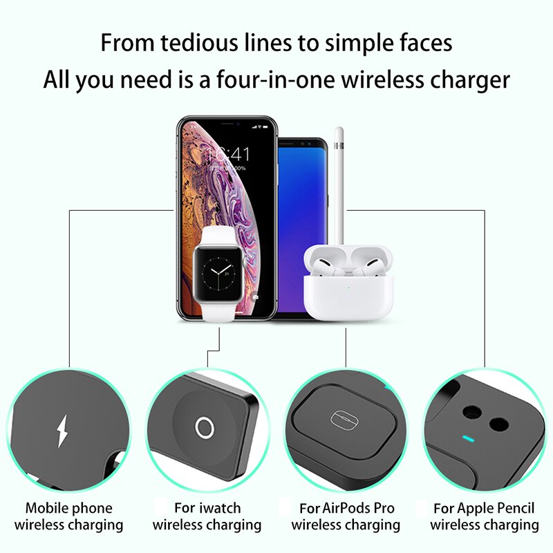 15W Fast Charge 4 In 1 QI Wireless Charger Dock Station For iPhone 11 12 Pro MAX Apple Watch Airpods Pro Charging Stand eprolo