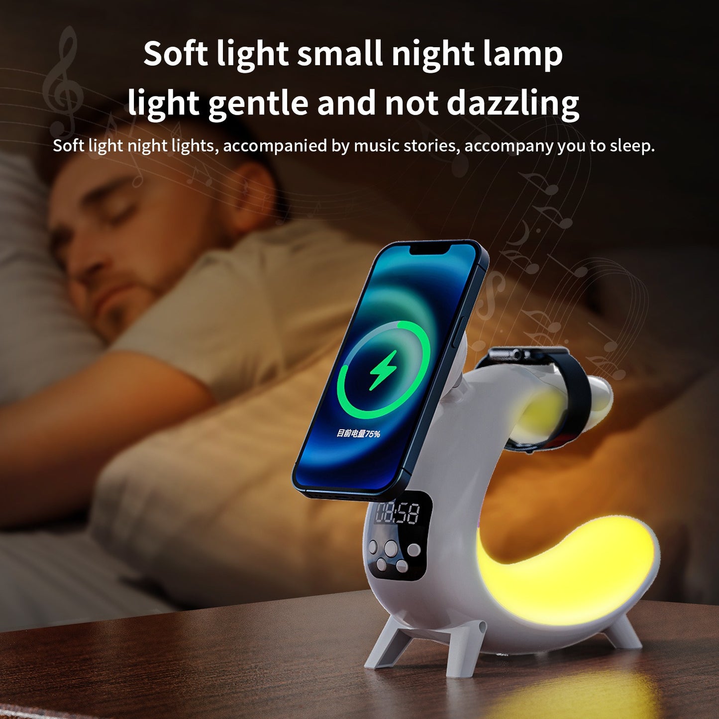 Wireless Charger For Mobile Phone Headphone Wireless Charger Power Bank With Clock Audio And Nigh Light 6 In 1 Charging eprolo