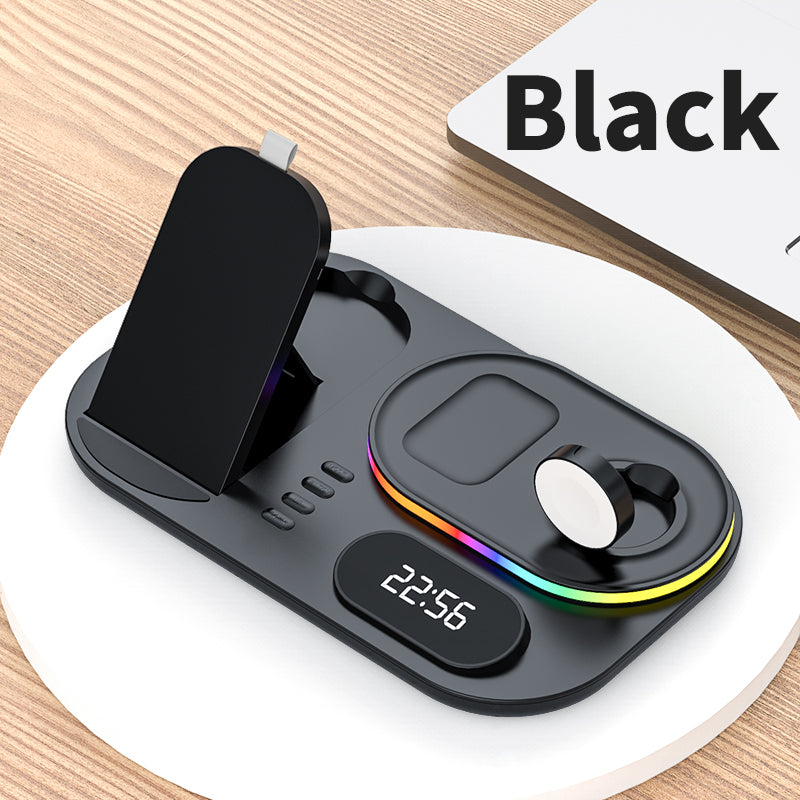 New Three-In-One Wireless Charger With Clock Fast Charging Rgb Atmosphere Light Multi-Function Wireless Charger For Mobile Phone eprolo