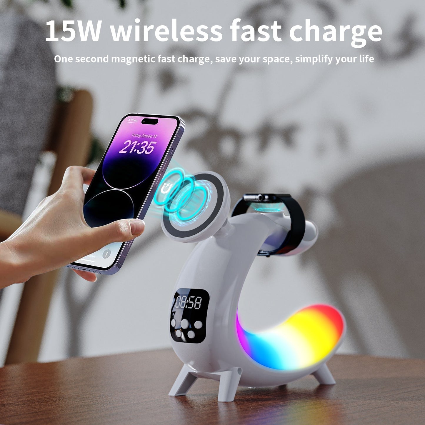 Wireless Charger For Mobile Phone Headphone Wireless Charger Power Bank With Clock Audio And Nigh Light 6 In 1 Charging eprolo