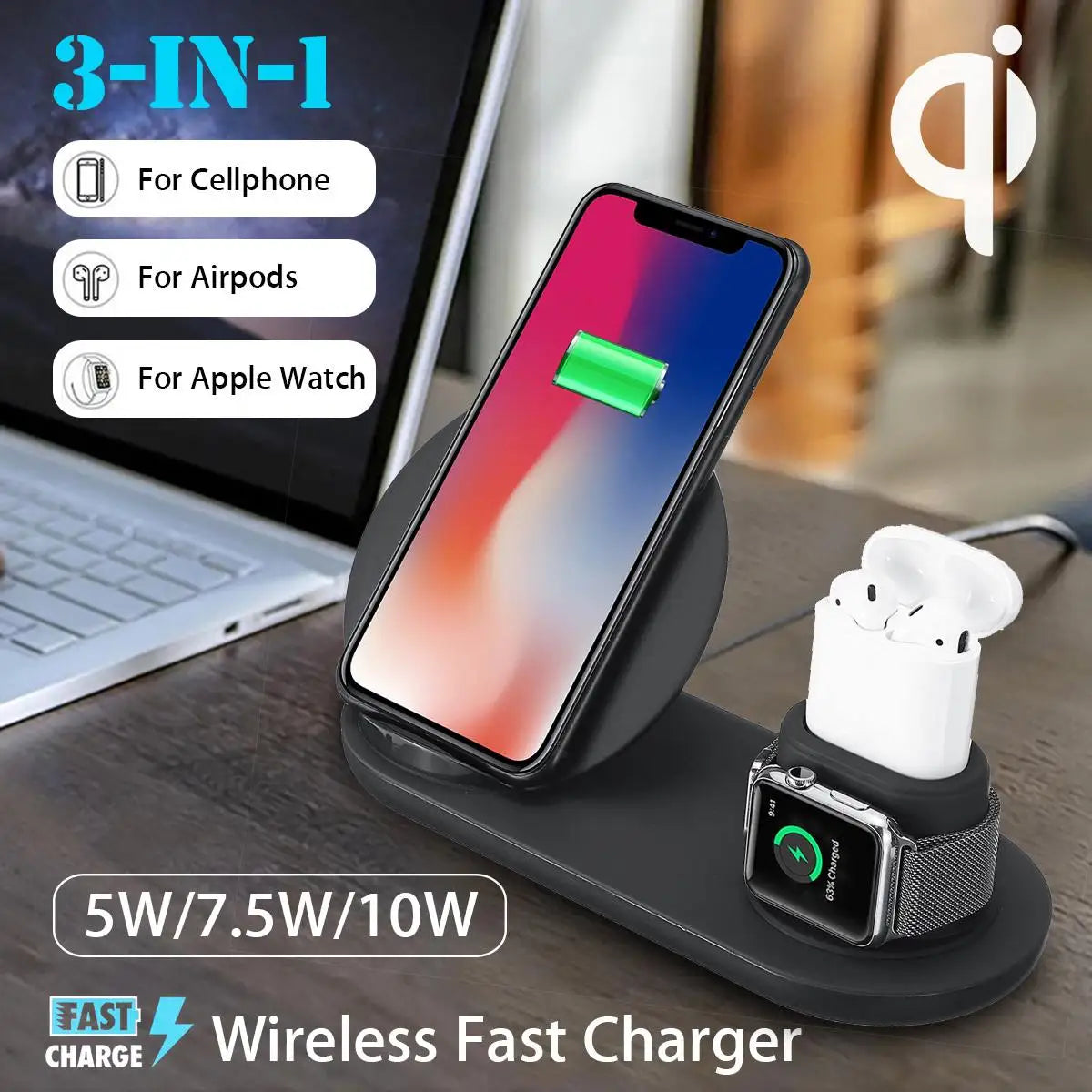 3 in1 10W Qi Wireless Charger Dock Station Fast Charging for Apple Watch 1 2 3 4 For iPhone XR XS Max For Samsung S9 For AirPods eprolo