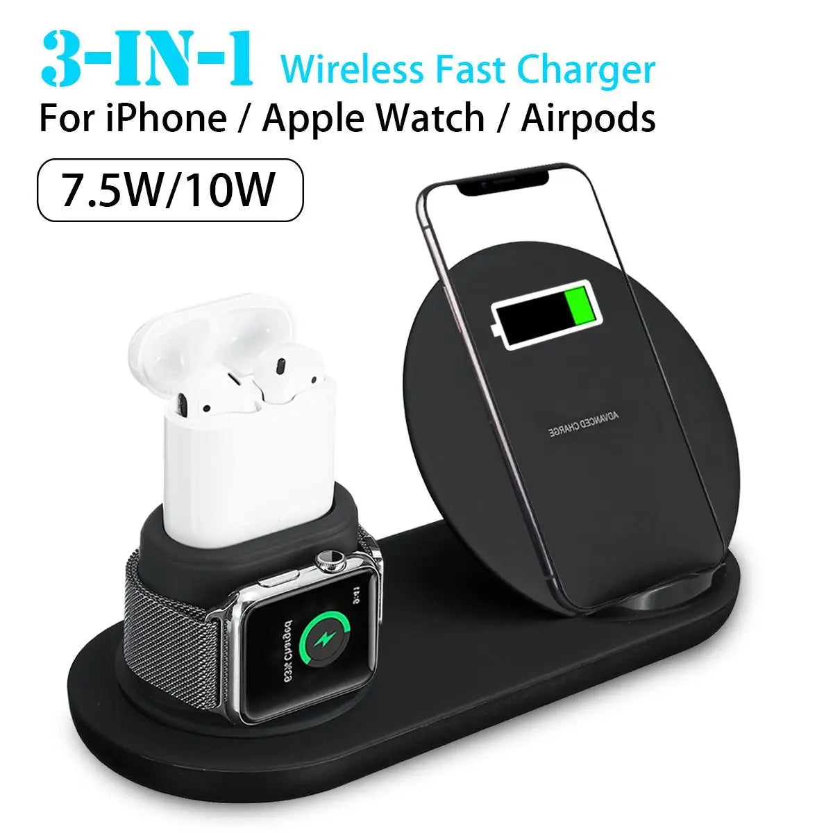 3 in1 10W Qi Wireless Charger Dock Station Fast Charging for Apple Watch 1 2 3 4 For iPhone XR XS Max For Samsung S9 For AirPods eprolo