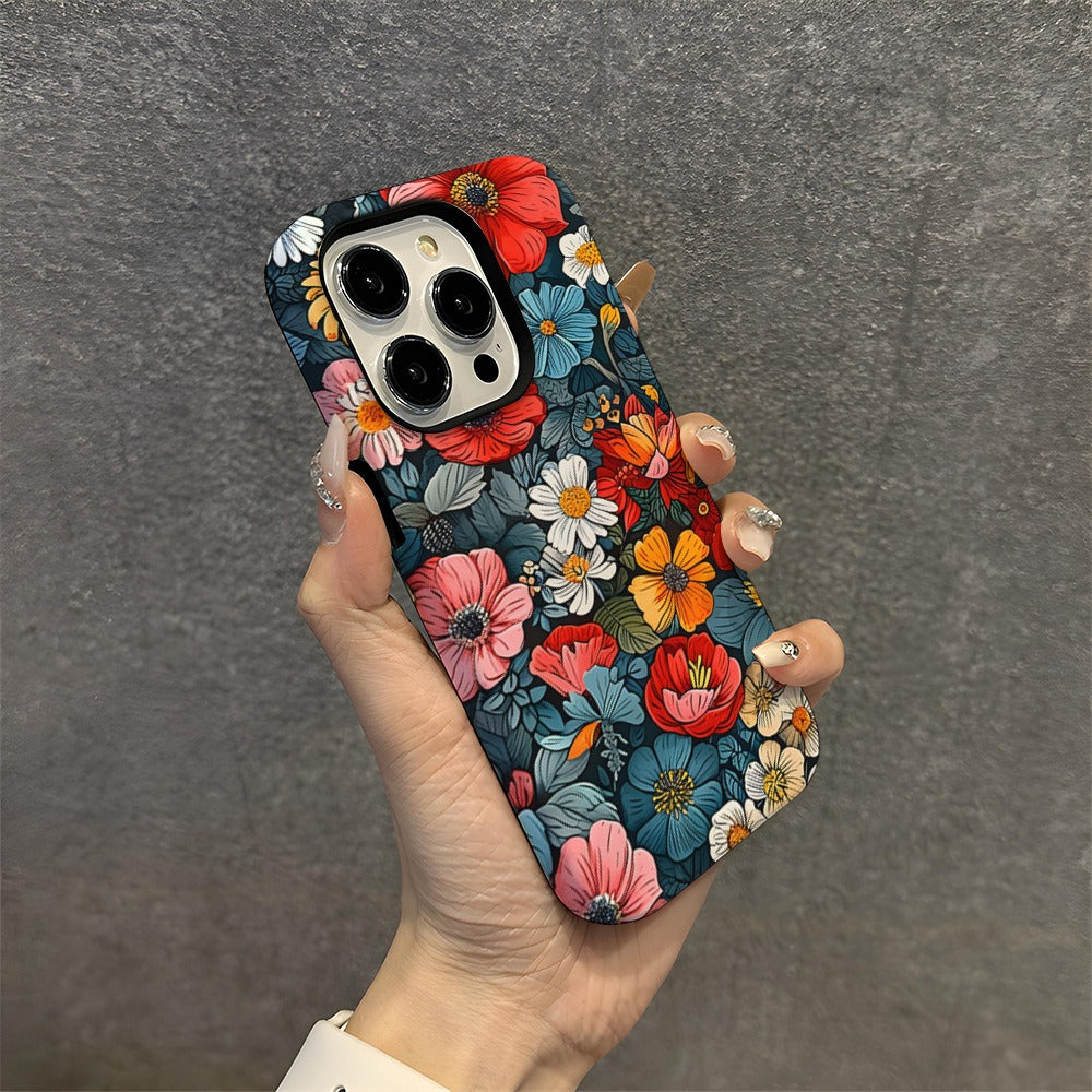 Oil painting flower anti drop phone case Apple 16pro 2-in-1 film case Apple 15pm phone case women's eprolo