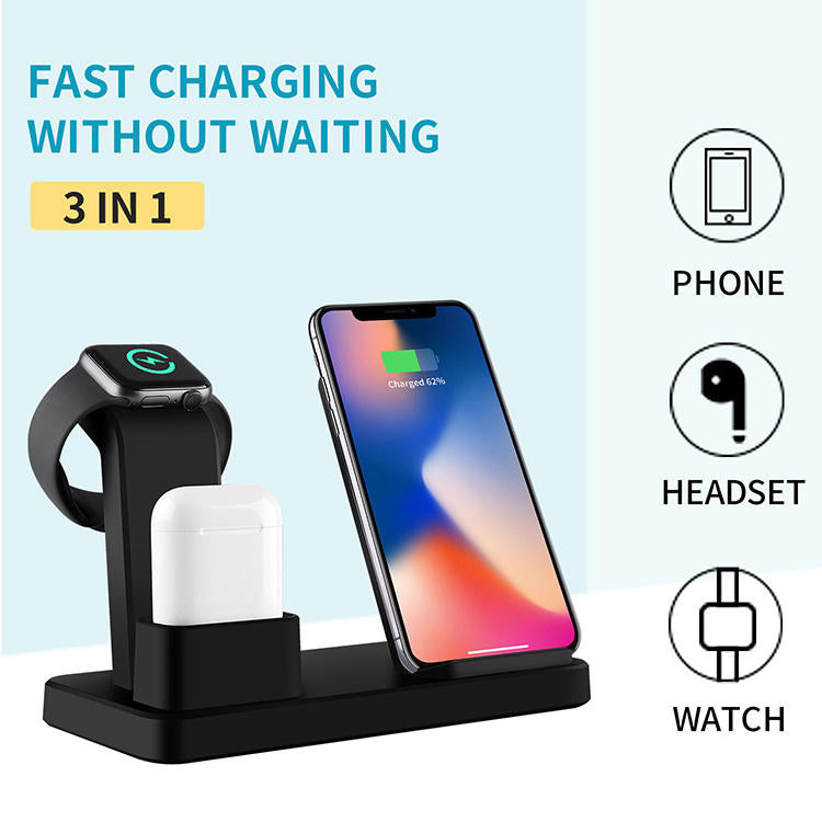 Three in one wireless charger suitable for iPhone earphones watches desktop storage stand 10W wireless fast charger eprolo