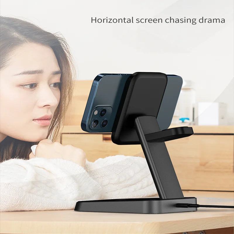 15W 3 In 1 Magnetic Wireless Charger Fast Charge Desktop Dock For iPhone 13 12 Pro Max Mini Airpods Apple Watch 7 6 5 4 3 Stand eprolo