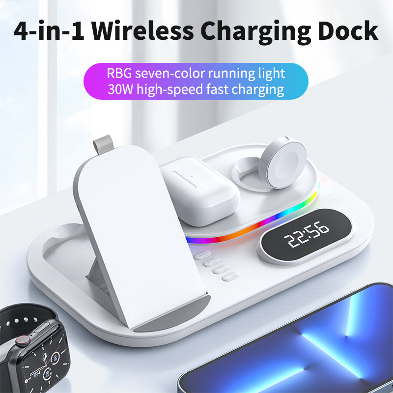 New Three-In-One Wireless Charger With Clock Fast Charging Rgb Atmosphere Light Multi-Function Wireless Charger For Mobile Phone eprolo
