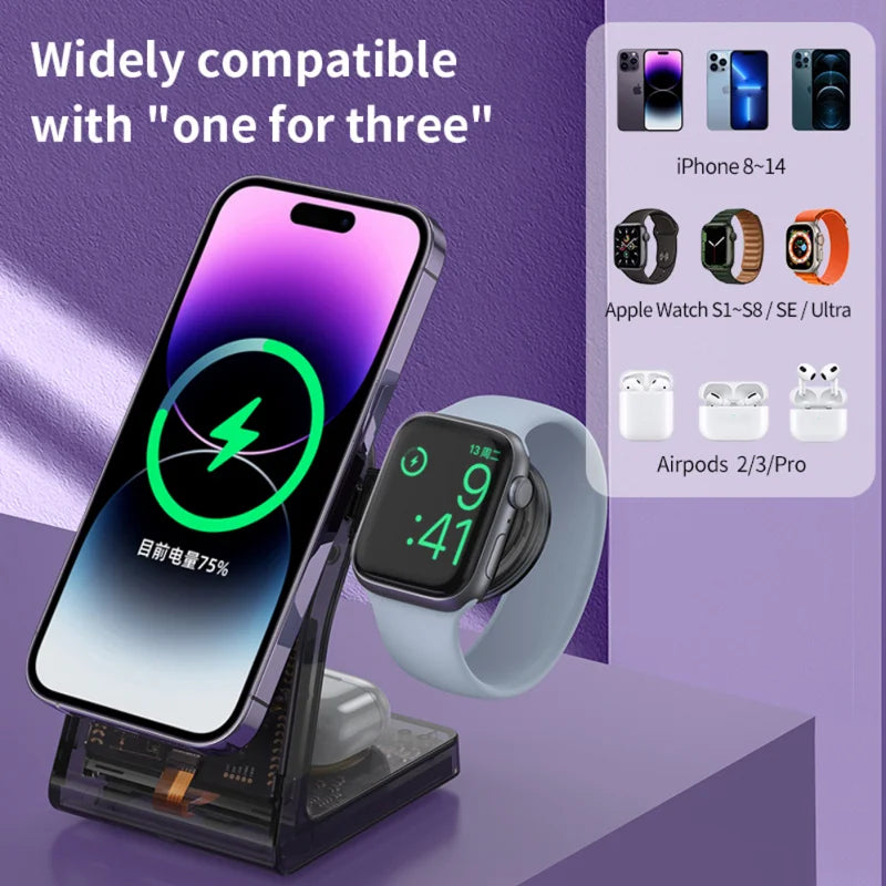 3 in 1 Wireless Charger for Magsafe Magnetic Fast Charging Dock Station Phone Stand for iPhone iWatch Aipods Charger eprolo