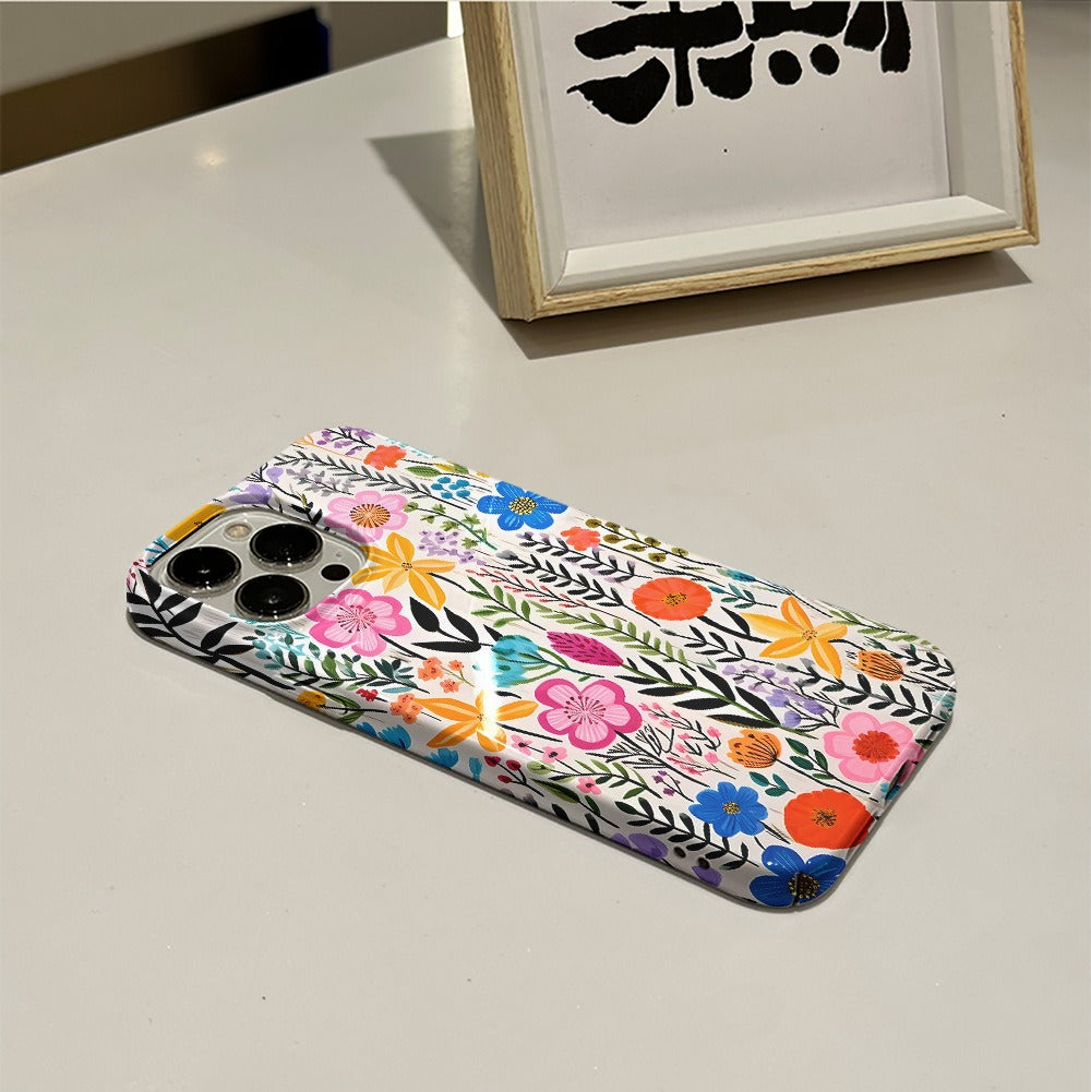 Colorful Flower Phone Case Apple 14pro Women's Trendy 2-in-1 Film Case Apple 15 Phone Case iP16 eprolo