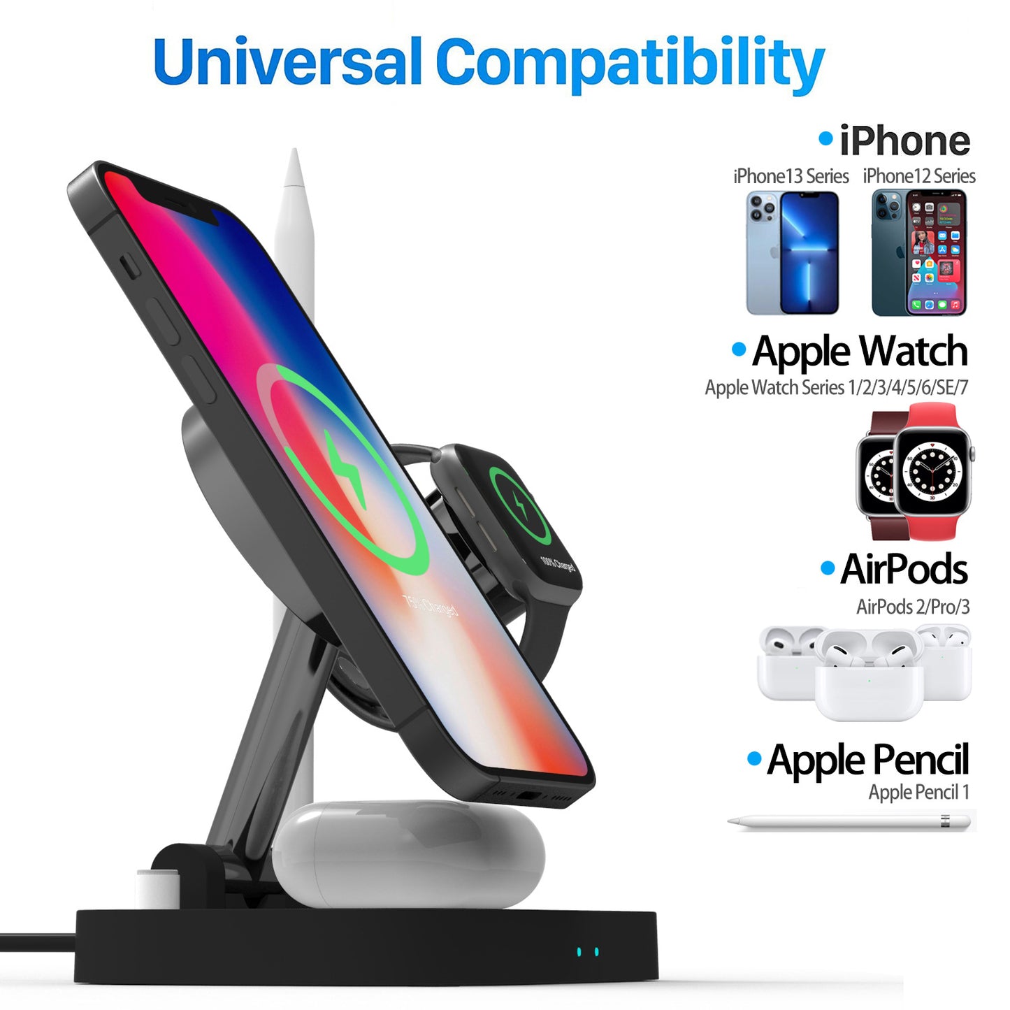 Vertical Magsafe Magnetic Folding Three-in-one Stand Mobile Phone Watch Headset 1 Generation Pen Four-in-one Wireless Charger eprolo