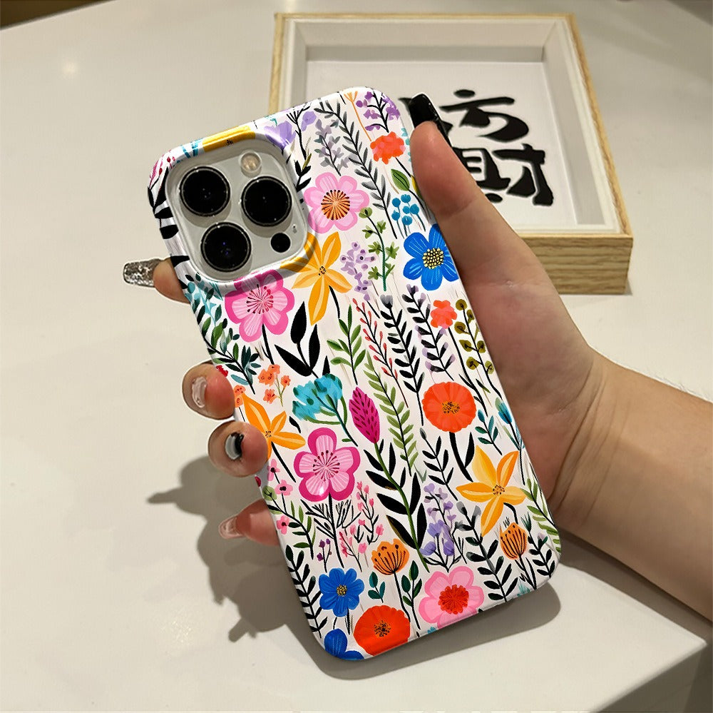 Colorful Flower Phone Case Apple 14pro Women's Trendy 2-in-1 Film Case Apple 15 Phone Case iP16 eprolo