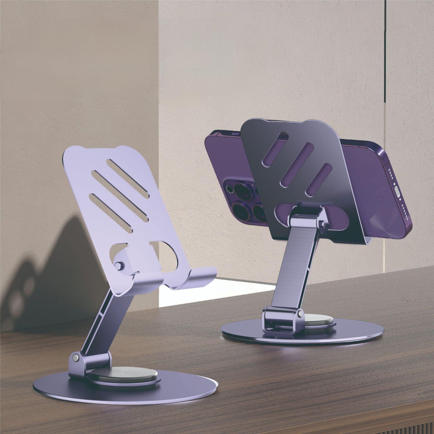 Aluminum alloy desktop phone holder with 360 degree rotation and folding, portable lazy all metal phone holder eprolo