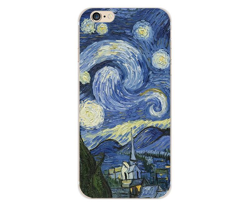 UV Print Phone Case for iPhone 6s 6 Plus Case Emboss Artistic Van Gogh Starry Night Soft for iPhone X iPhone 8 7 Plus 5s Case eprolo