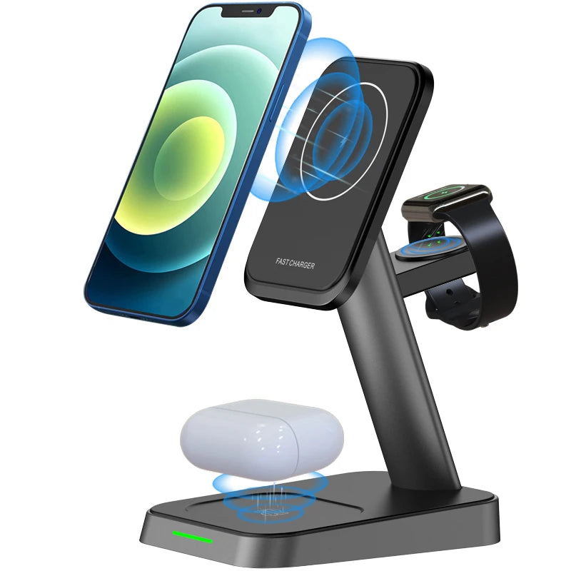 15W 3 In 1 Magnetic Wireless Charger Fast Charge Desktop Dock For iPhone 13 12 Pro Max Mini Airpods Apple Watch 7 6 5 4 3 Stand eprolo