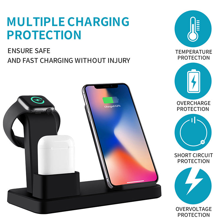 Three in one wireless charger suitable for iPhone earphones watches desktop storage stand 10W wireless fast charger eprolo