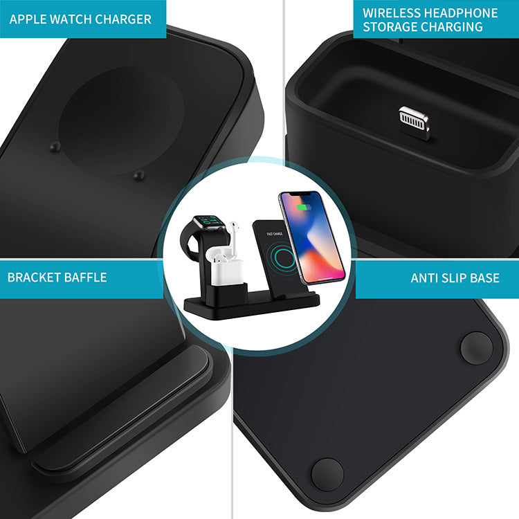 Three in one wireless charger suitable for iPhone earphones watches desktop storage stand 10W wireless fast charger eprolo