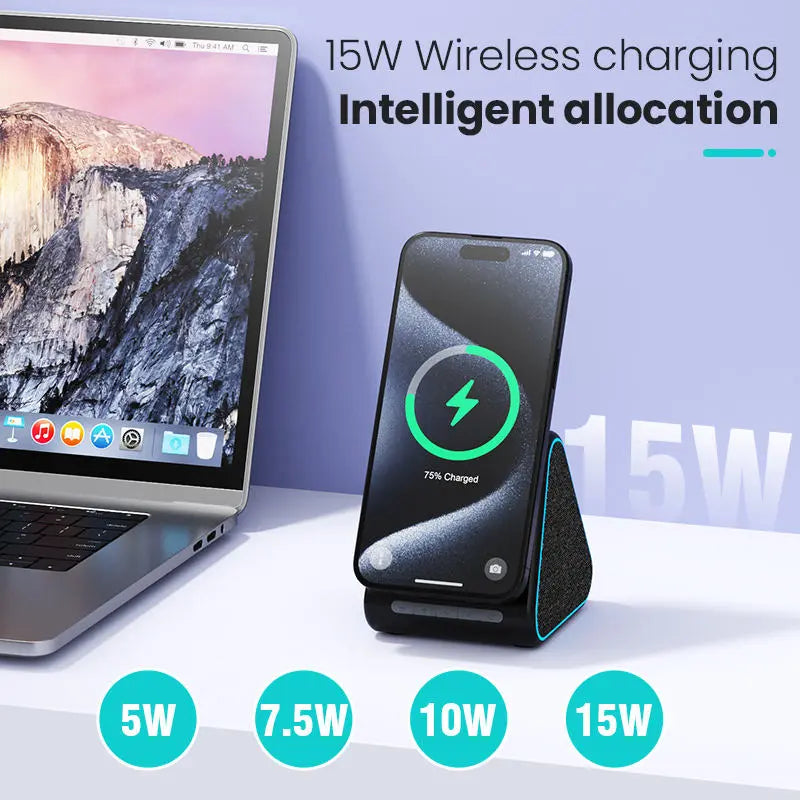 Wireless charger with speaker suitable for Apple phone magnetic wireless charging stand adjustable with Bluetooth speaker eprolo