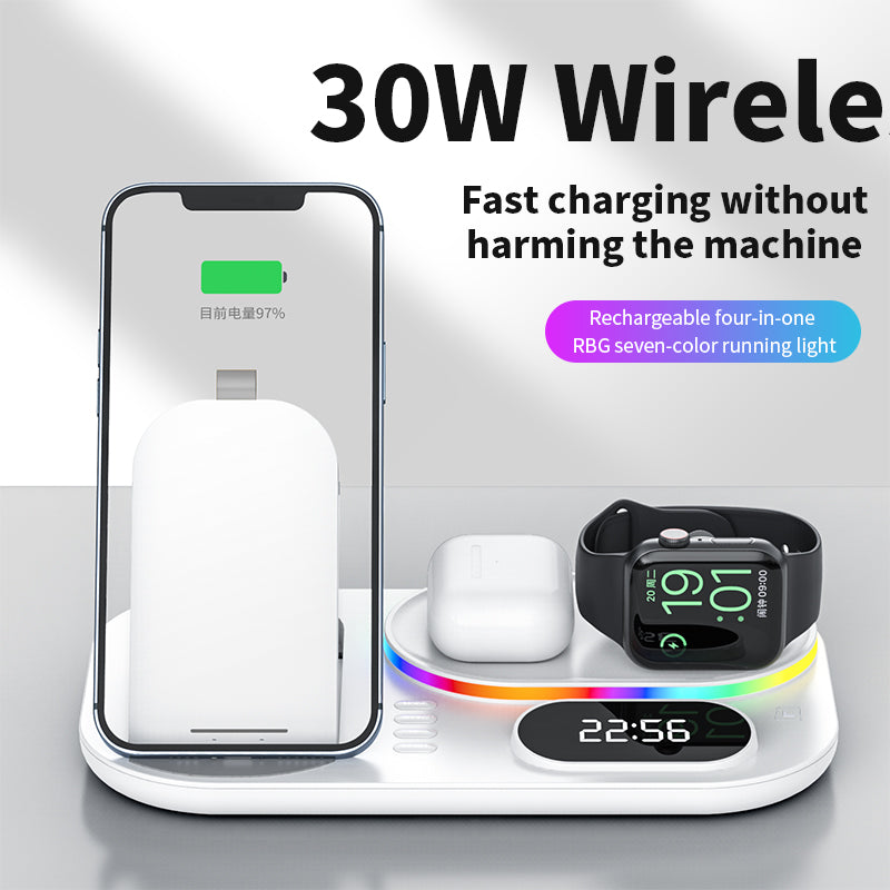 New Three-In-One Wireless Charger With Clock Fast Charging Rgb Atmosphere Light Multi-Function Wireless Charger For Mobile Phone eprolo