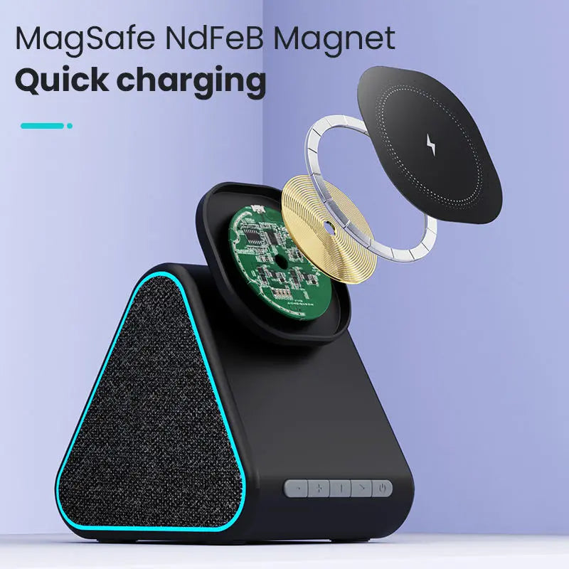 Wireless charger with speaker suitable for Apple phone magnetic wireless charging stand adjustable with Bluetooth speaker eprolo