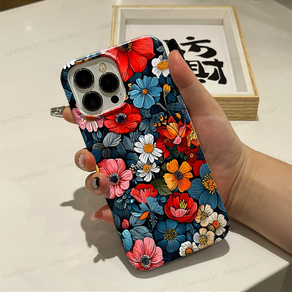 Oil painting flower anti drop phone case Apple 16pro 2-in-1 film case Apple 15pm phone case women's eprolo