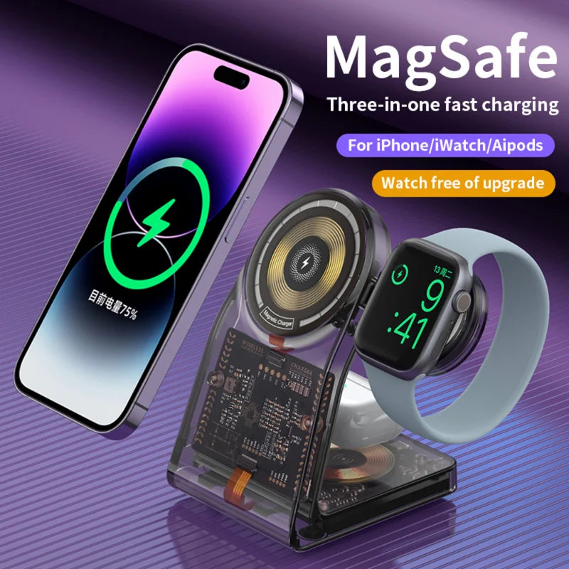 3 in 1 Wireless Charger for Magsafe Magnetic Fast Charging Dock Station Phone Stand for iPhone iWatch Aipods Charger eprolo
