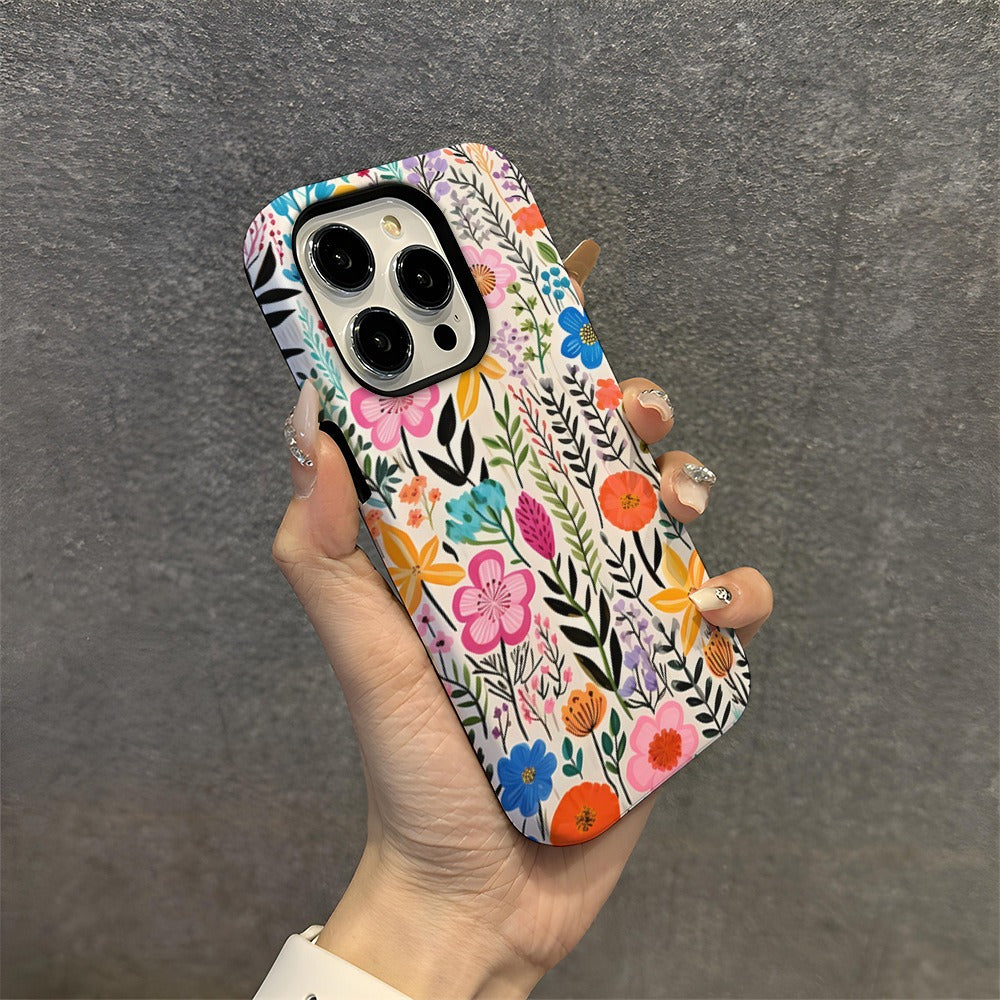 Colorful Flower Phone Case Apple 14pro Women's Trendy 2-in-1 Film Case Apple 15 Phone Case iP16 eprolo
