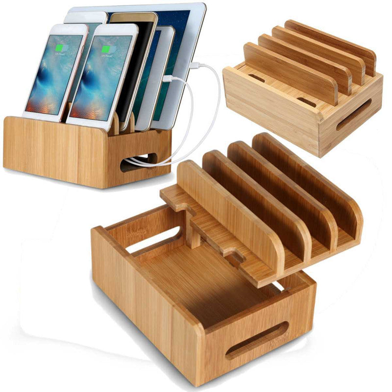 Mobile Phone Charging Storage Box Wooden Charging Dock Station for Mobile Phone Holder Stand Bamboo Charger Stand Base For Tablets For iphone eprolo