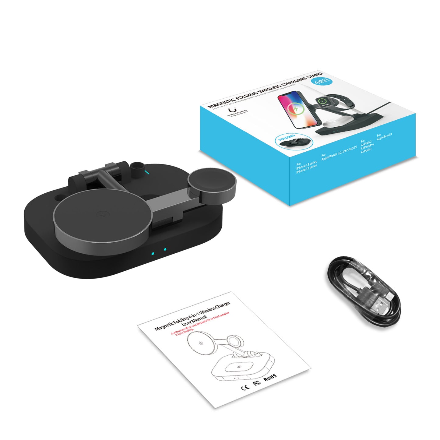 Vertical Magsafe Magnetic Folding Three-in-one Stand Mobile Phone Watch Headset 1 Generation Pen Four-in-one Wireless Charger eprolo