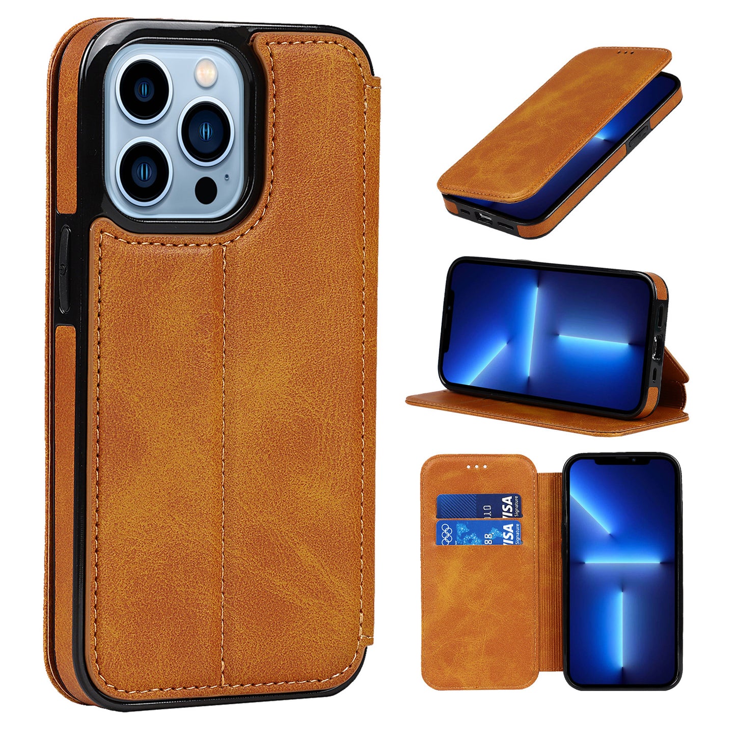 Suitable for IP13 phone protective case, Apple 14PRO flip phone case, 14PROMAX card insertion phone leather case eprolo