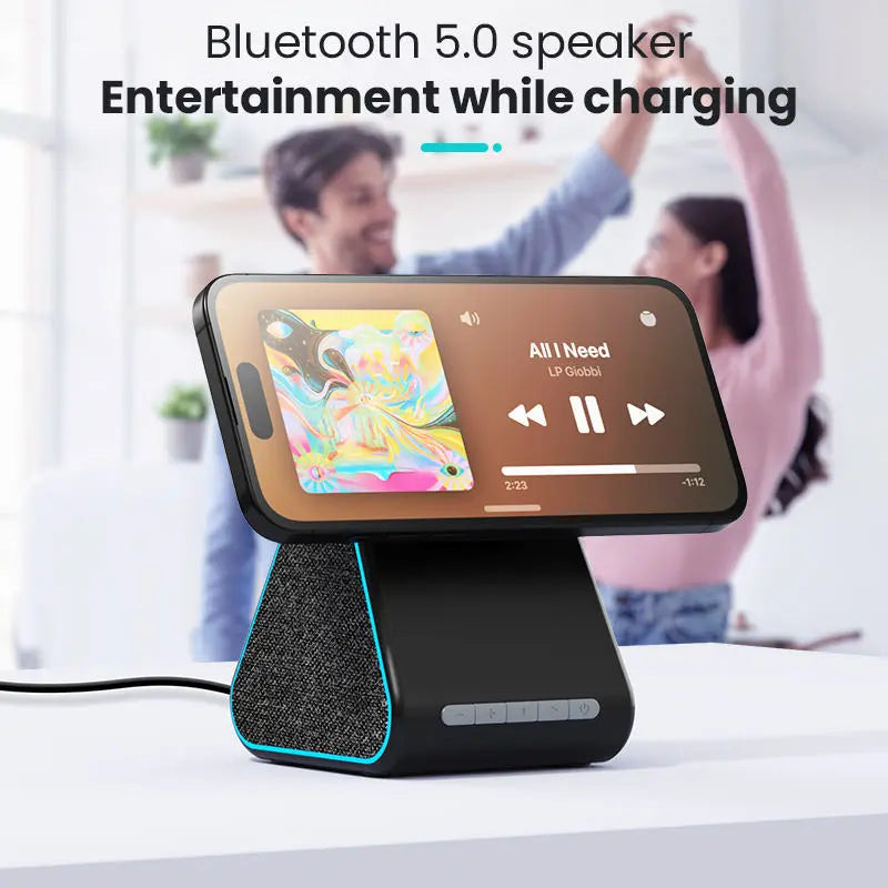 Wireless charger with speaker suitable for Apple phone magnetic wireless charging stand adjustable with Bluetooth speaker eprolo