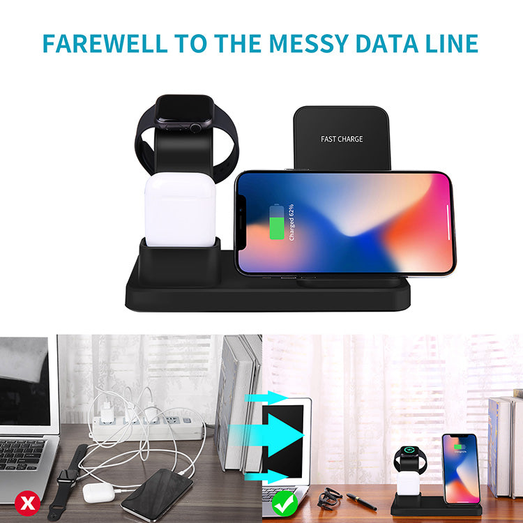 Three in one wireless charger suitable for iPhone earphones watches desktop storage stand 10W wireless fast charger eprolo
