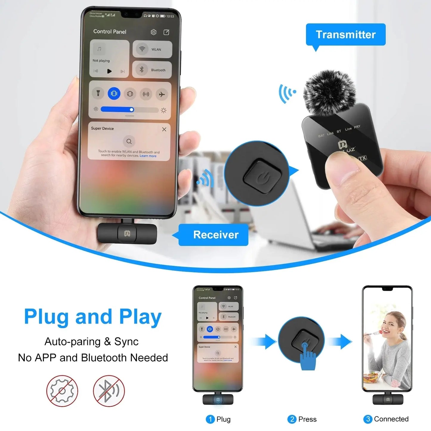 Wireless lavalier microphone mobile phone outdoor live recording noise reduction 1-to-2 wireless microphone eprolo