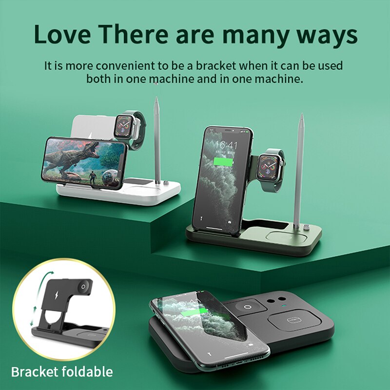 15W Fast Charge 4 In 1 QI Wireless Charger Dock Station For iPhone 11 12 Pro MAX Apple Watch Airpods Pro Charging Stand eprolo