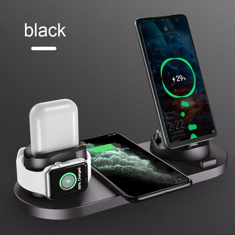 6 in 1 Wireless Charger Dock Station for iPhone/Android/Type-C USB Phones 10W Qi Fast Charging For Apple Watch AirPods Pro eprolo