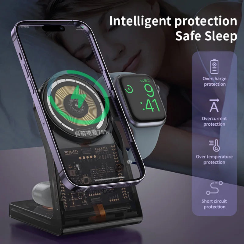 3 in 1 Wireless Charger for Magsafe Magnetic Fast Charging Dock Station Phone Stand for iPhone iWatch Aipods Charger eprolo