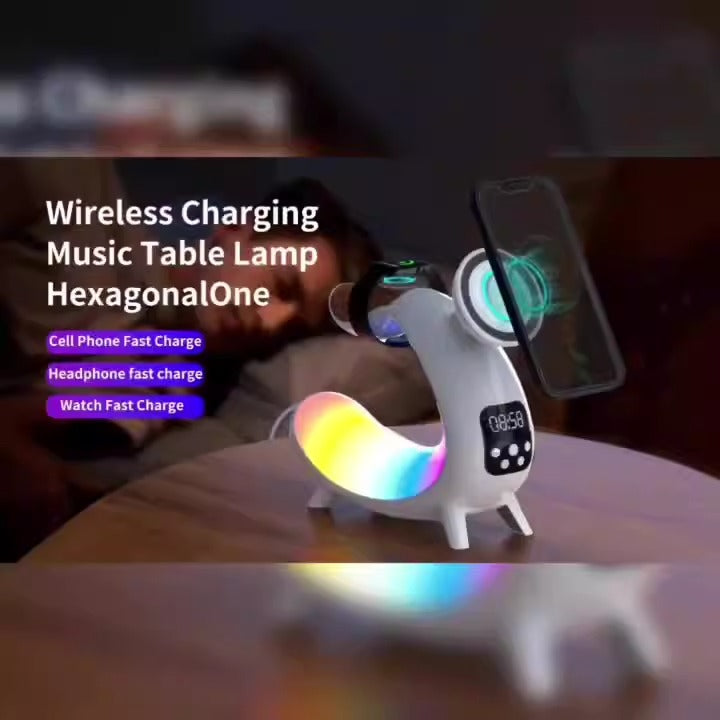 Wireless Charger For Mobile Phone Headphone Wireless Charger Power Bank With Clock Audio And Nigh Light 6 In 1 Charging eprolo