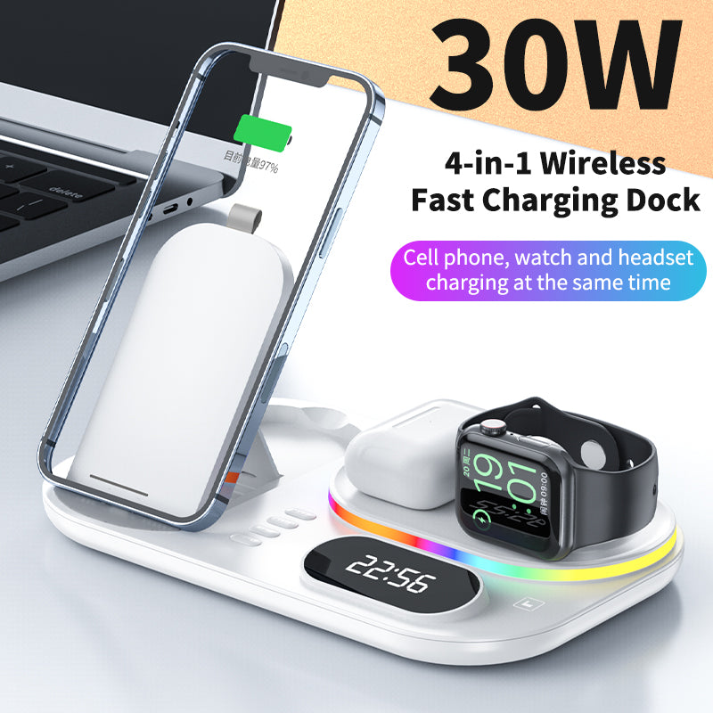 New Three-In-One Wireless Charger With Clock Fast Charging Rgb Atmosphere Light Multi-Function Wireless Charger For Mobile Phone eprolo