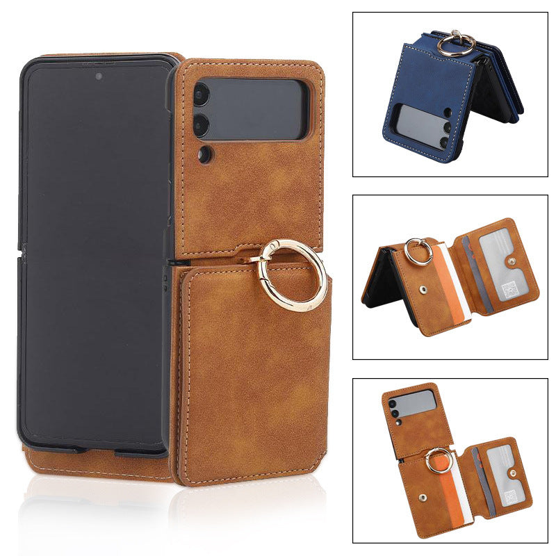Suitable for Samsung ZFlip4 folding phone case, Huawei P50 ring phone leather case, ZFlip3 wallet phone case eprolo