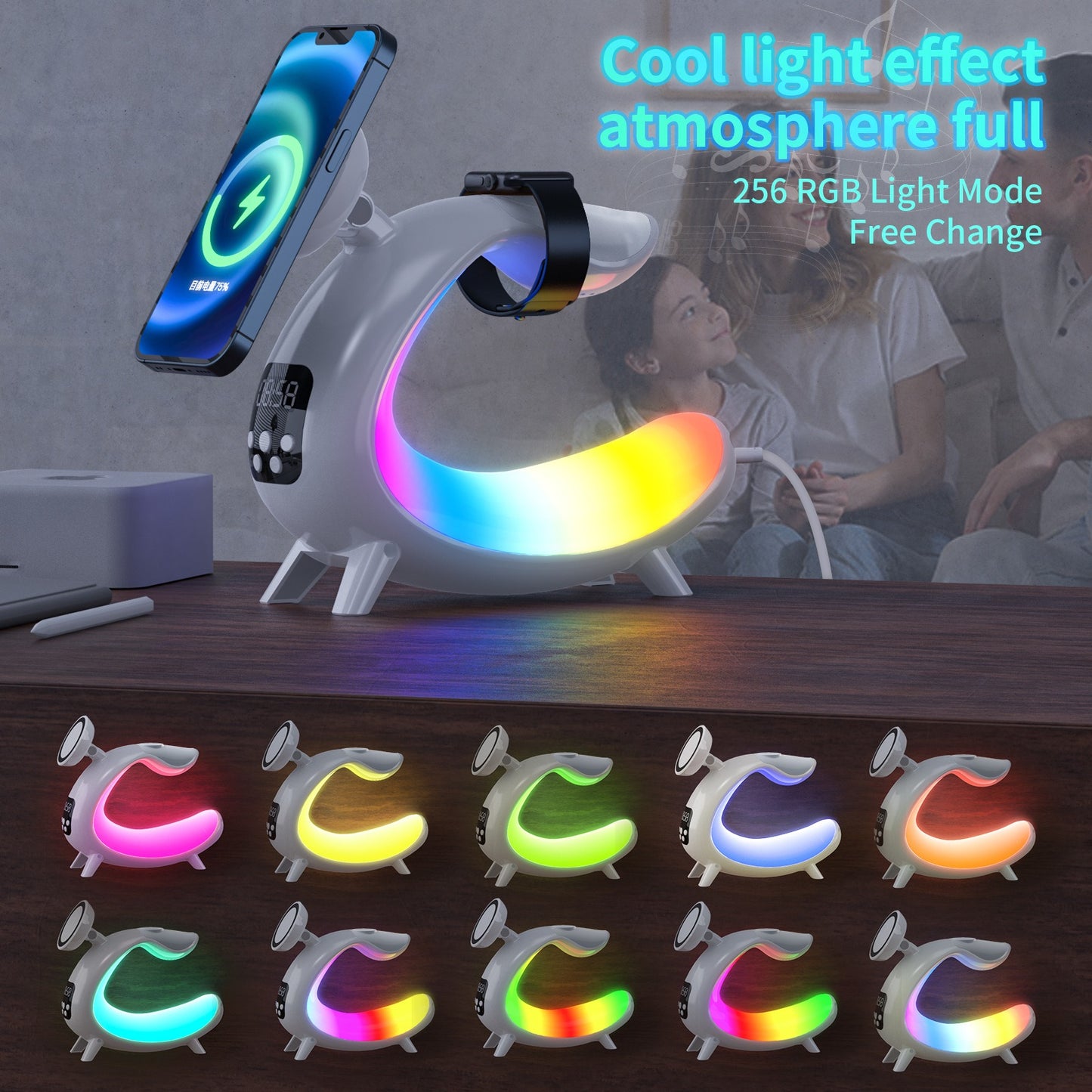 Wireless Charger For Mobile Phone Headphone Wireless Charger Power Bank With Clock Audio And Nigh Light 6 In 1 Charging eprolo