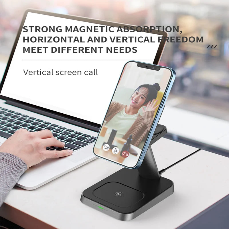 15W 3 In 1 Magnetic Wireless Charger Fast Charge Desktop Dock For iPhone 13 12 Pro Max Mini Airpods Apple Watch 7 6 5 4 3 Stand eprolo