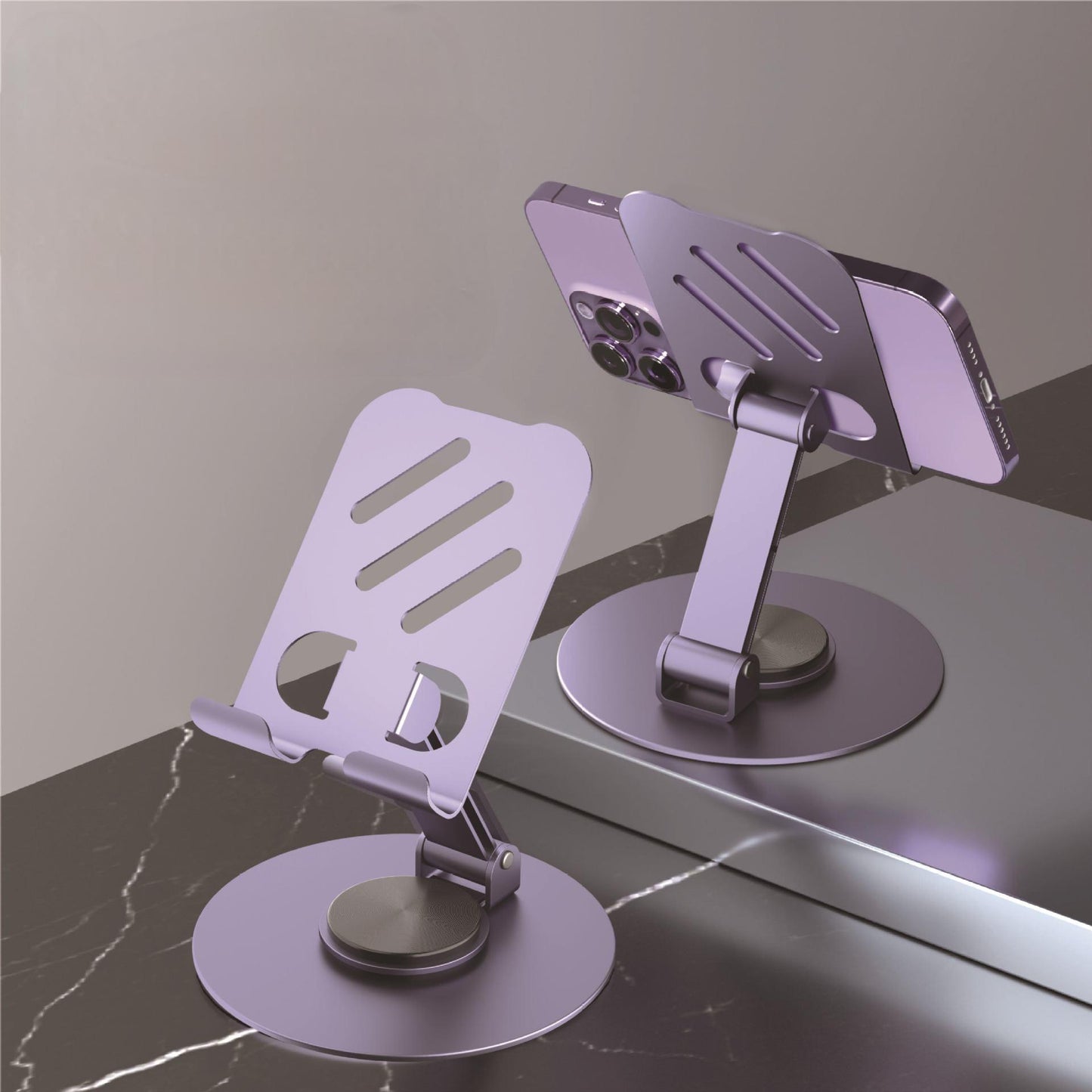 Aluminum alloy desktop phone holder with 360 degree rotation and folding, portable lazy all metal phone holder eprolo