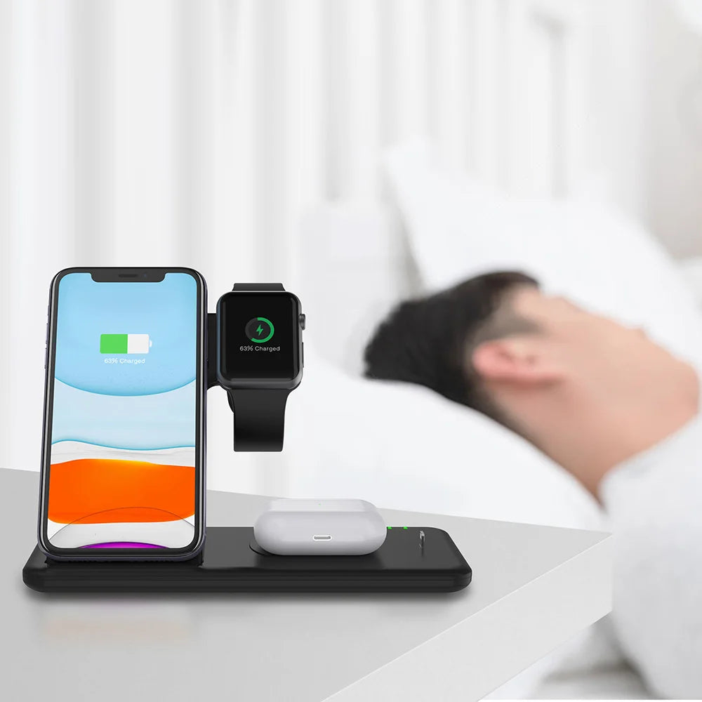 15W Qi Fast Wireless Charger Stand For iPhone 11 XR X 8 Apple Watch 4 in 1 Foldable Charging Dock Station eprolo